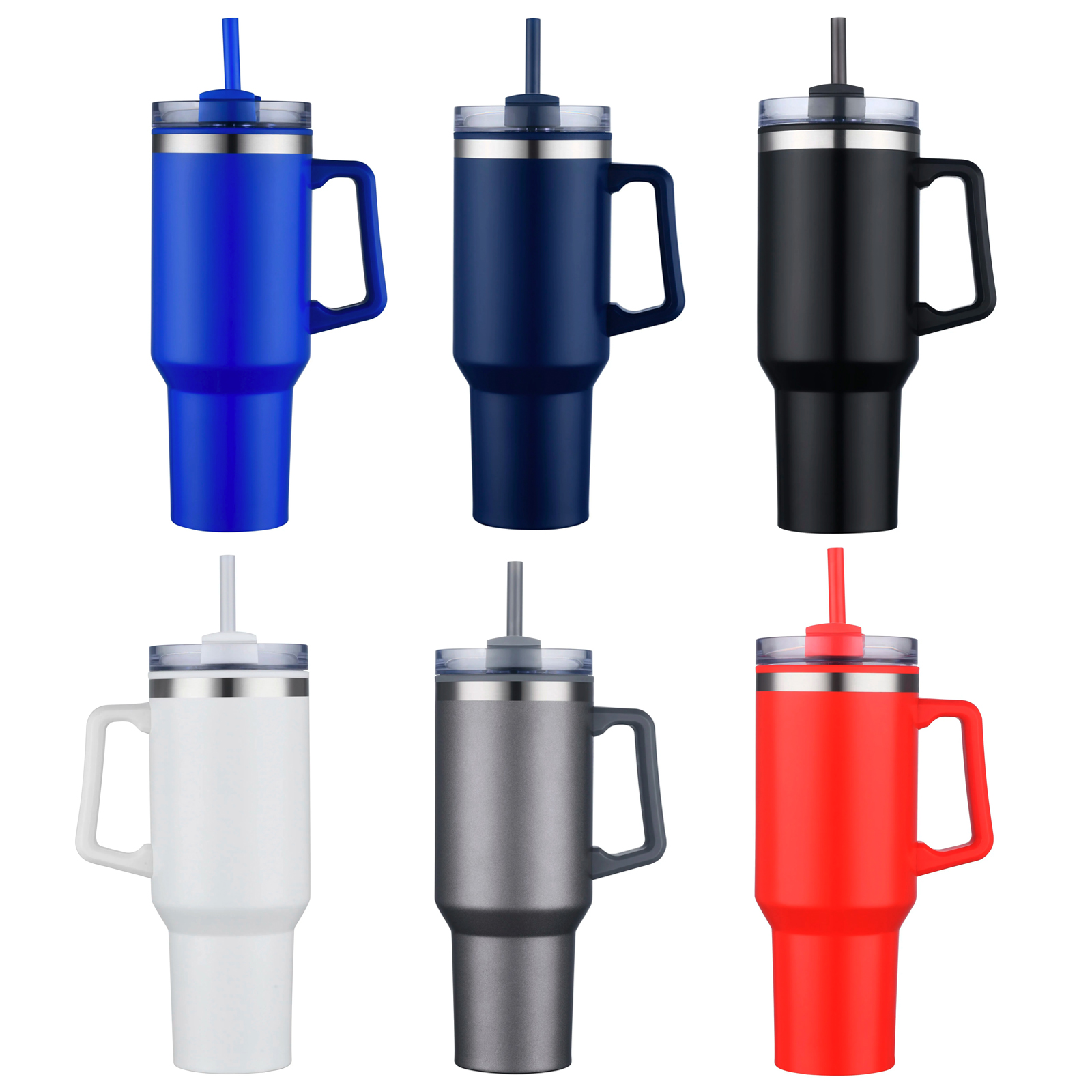 40oz Stainless steel travel mug with handle and straw - Image 2